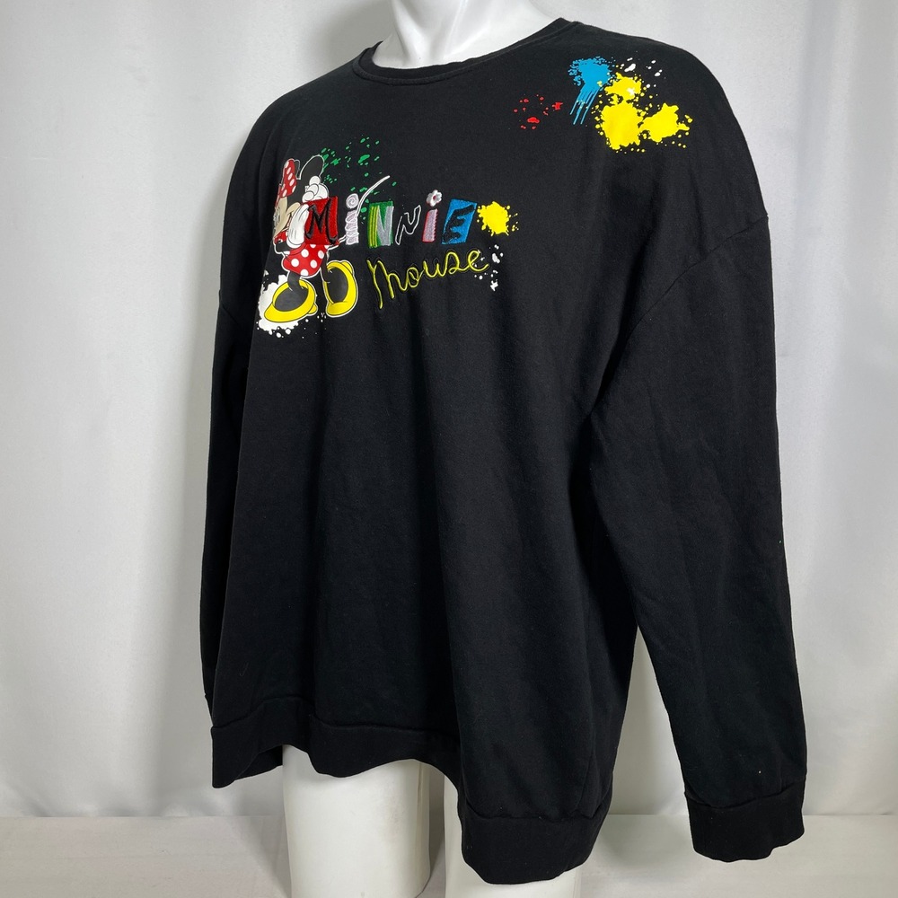 Disney Minnie Mouse Paint Splatter Embroidered Black Sweatshirt Women's 3X - Picture 4 of 11